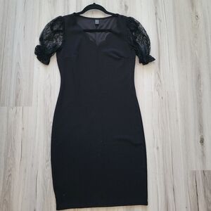 SHEIN Black Bodycon Dress with Lace Puff Cap Sleeves